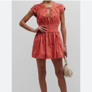 Pinkfilosofy Vidal Shirred Bow Tie Mini Dress in Chili Rex